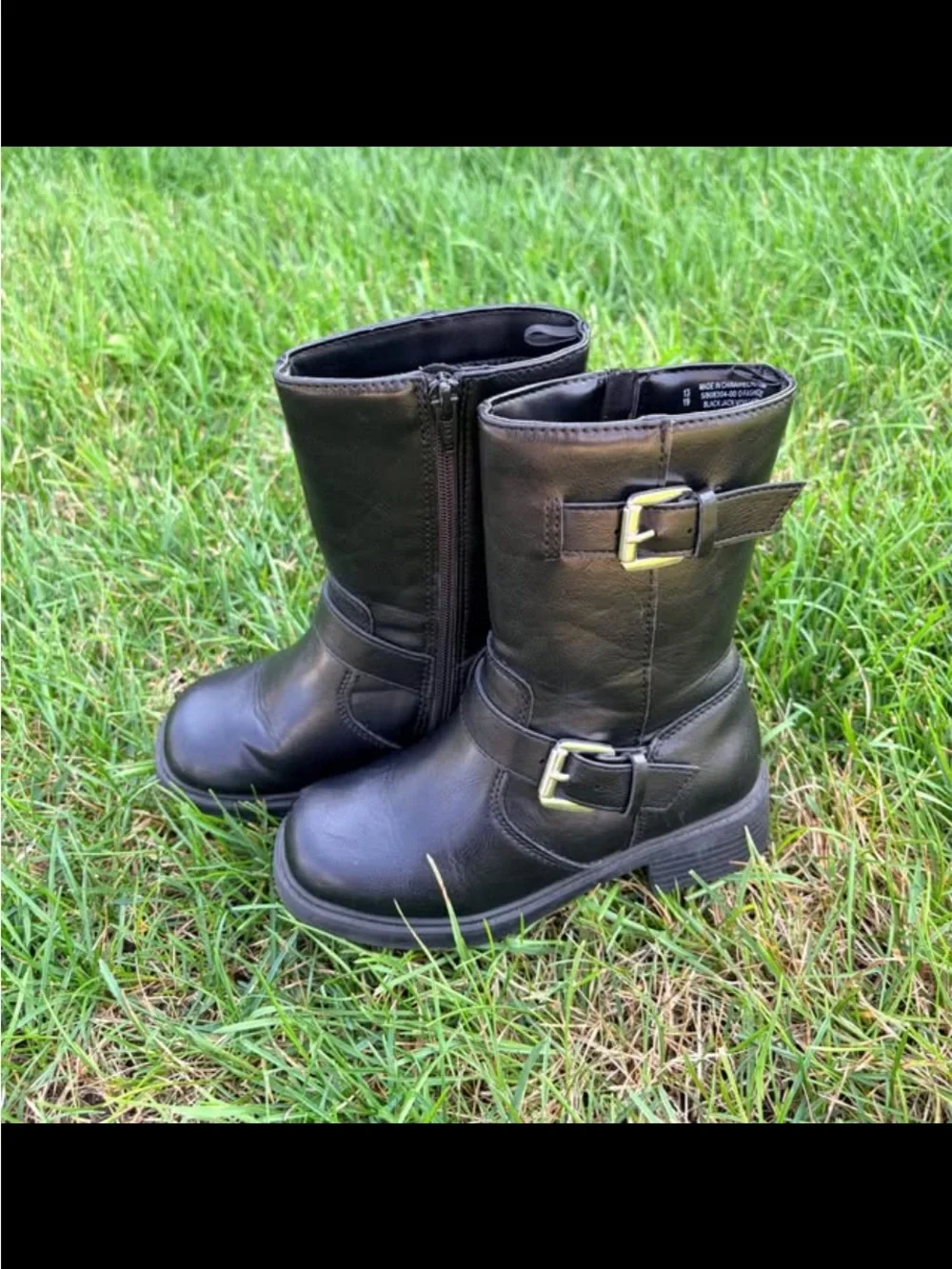Old Navy Girls Black Moto Boot w Buckle
